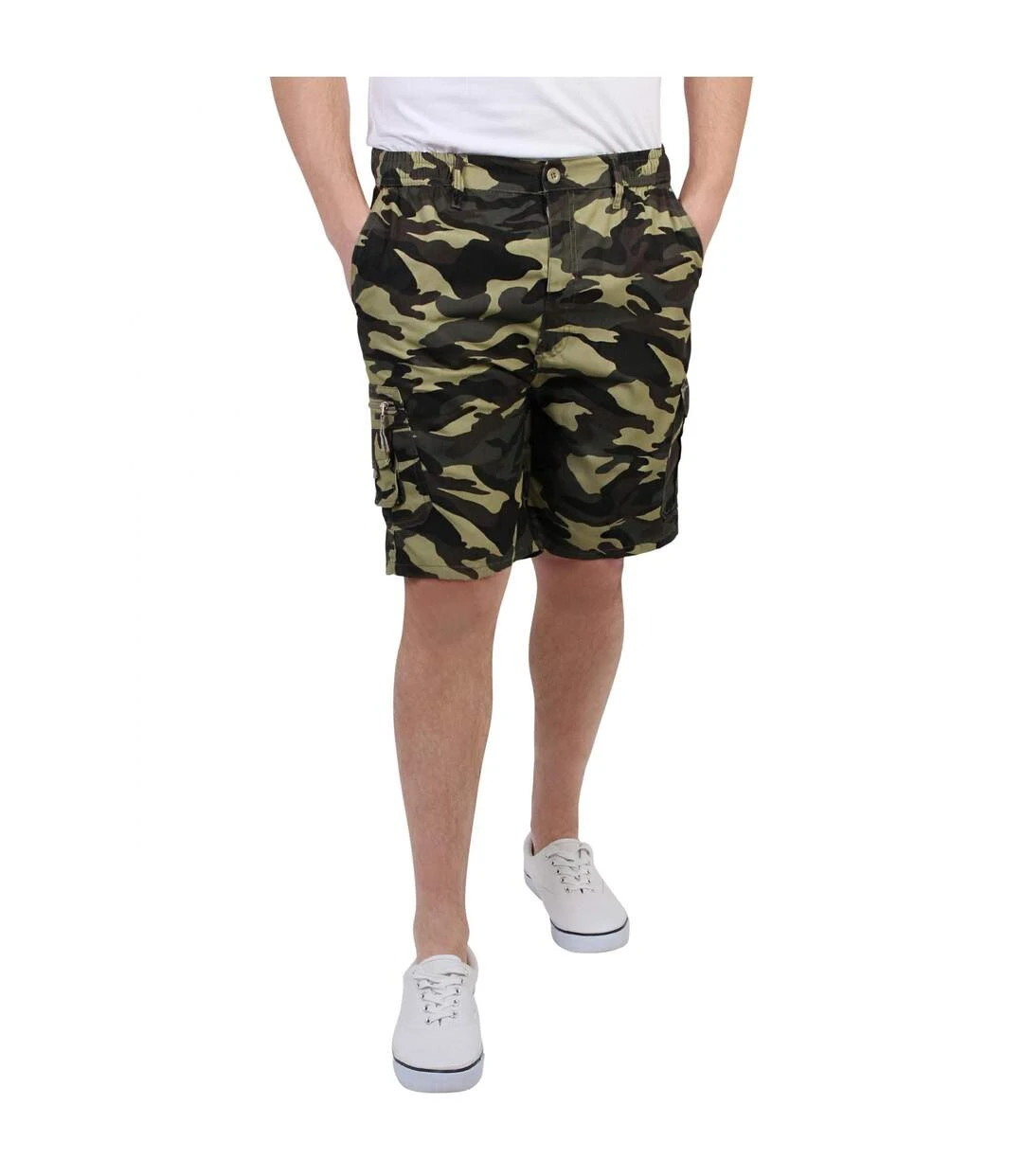 Krisp Mens Camo Print Cargo Shorts (Khaki) 3 Krisp Mens Camo Print Cargo Shorts (Khaki)