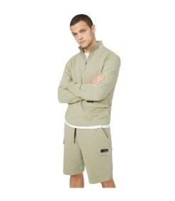 Red Herring Mens Garment Dyed Funnel Neck Sweatshirt (Khaki)