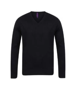 Henbury Mens Cotton Acrylic V Neck Sweatshirt (Black)