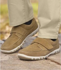 Men's Hook-and-Loop Moccasins - Camel -Featured Men'S Clothing Stores 5861c76405f9ee8e4655484dc2607688