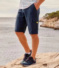 Men's Navy Microfibre Cargo Shorts