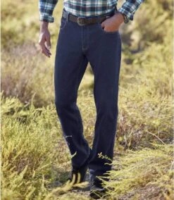 Men's Semi-Elasticated Straight Jeans - Dark Blue