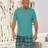 Men's Checked Pyjama Short Set - Turquoise 2 Men's Checked Pyjama Short Set - Turquoise -Featured Men'S Clothing Stores 64318e280e5c52eed6b1454a5fad8025