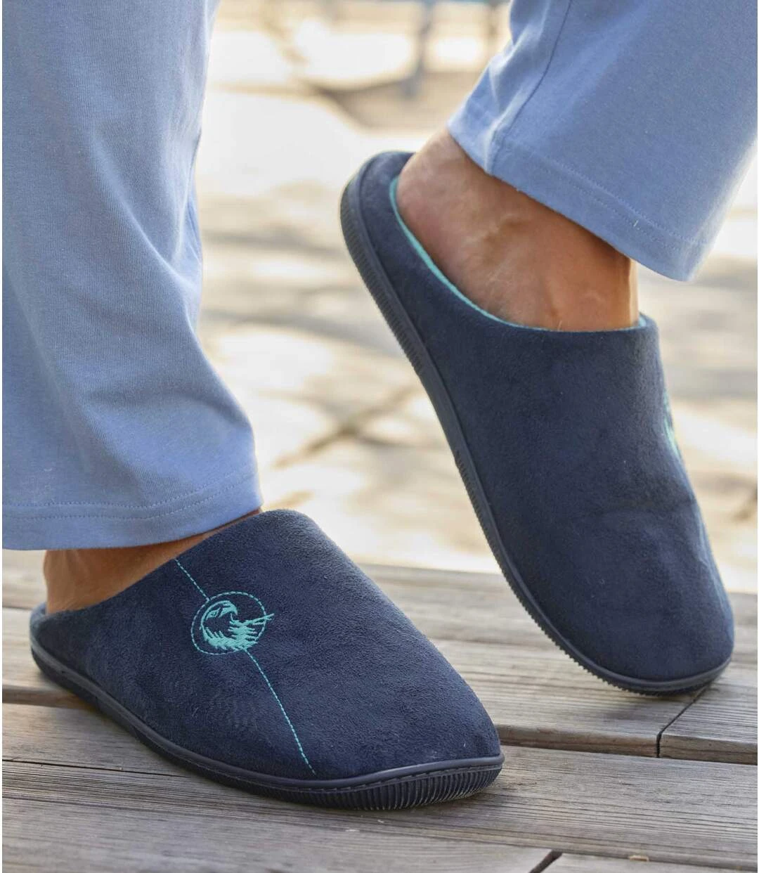 Men's Faux-Suede Slippers - Navy Blue 4 Men's Faux-Suede Slippers - Navy Blue - Image 2