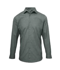 Premier® Premier Mens Poplin Cross-Dye Roll Sleeve Shirt (Grey Denim)