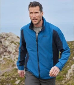Men's Water-Repellent Fleece-Lined Windbreaker - Full Zip - Blue Navy