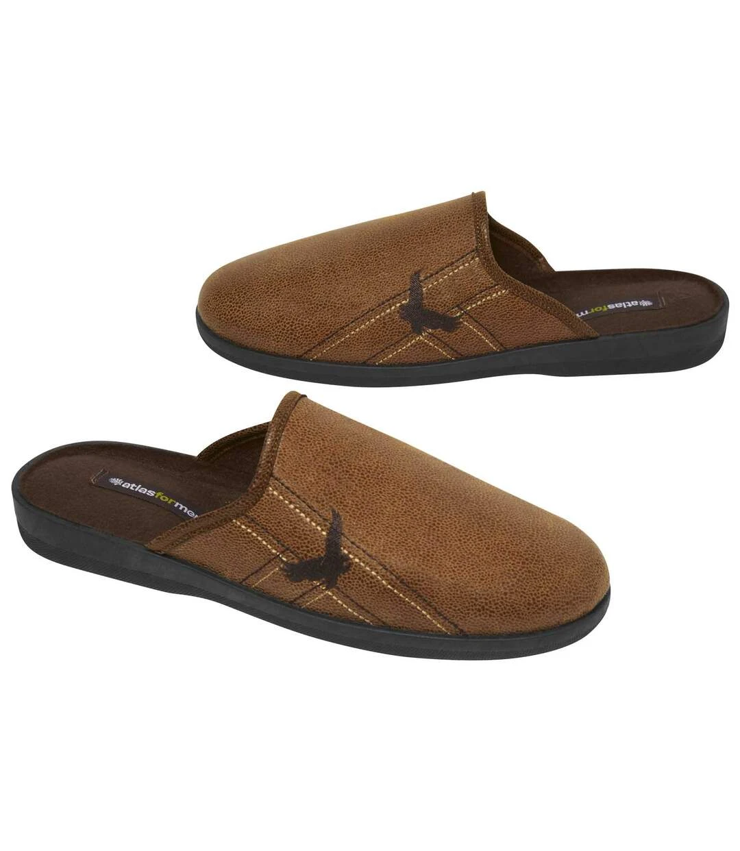 Men's Camel Faux-Suede Slippers 3 Men's Camel Faux-Suede Slippers