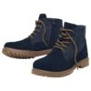Men's Split Leather Zip-Up Ankle Boots - Navy