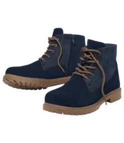 Men's Split Leather Zip-Up Ankle Boots - Navy