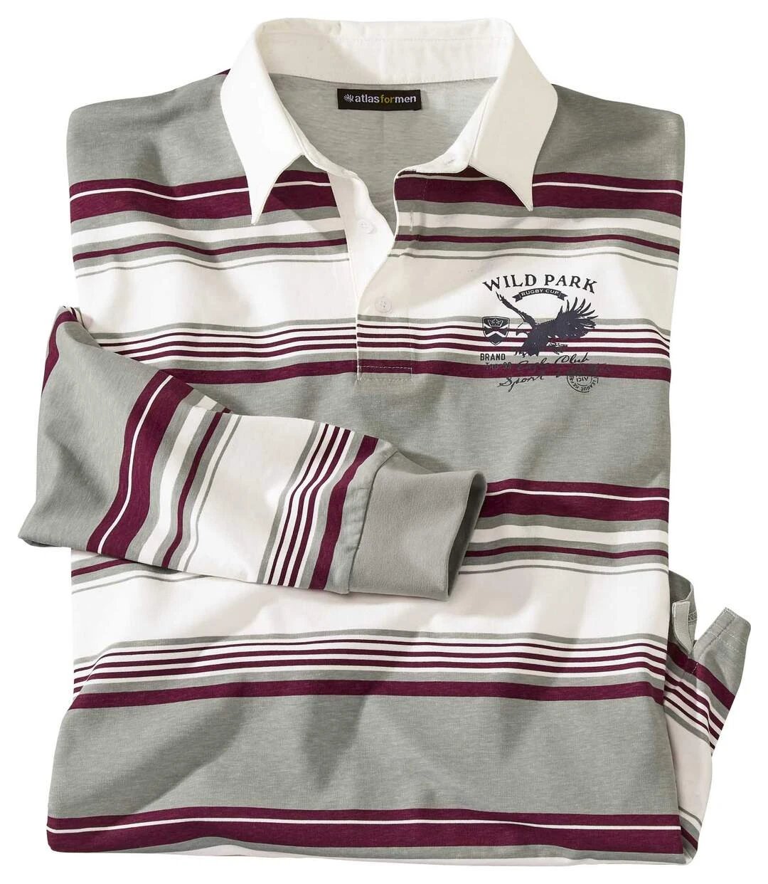 Men's Striped Eagle Print Polo Shirt - Grey Burgundy 4 Men's Striped Eagle Print Polo Shirt - Grey Burgundy - Image 2