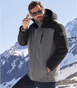 Men's Water-Repellent Hooded Winter Parka - Grey Black