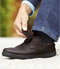 Men's Leather Hook-and-Loop Moccasins - Dark Brown -Featured Men'S Clothing Stores 70431452c12045a5f3fe999846df4a73