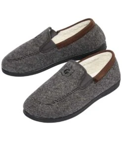 Men's Sherpa-Lined Elasticated Slippers - Dark Grey