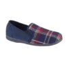 Sleepers Mens Jim Checked Velour Slippers (Navy)