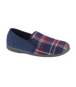 Sleepers Mens Jim Checked Velour Slippers (Navy)