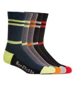 Hard Yakka Mens Crew Socks (Pack Of 5) (Green/Gray/Black)