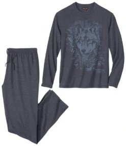Men's Navy Wolf Print Pyjama Short Set