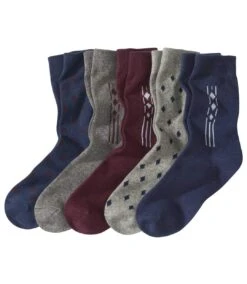 Pack Of 5 Pairs Of Patterned Men's Socks - Grey Navy Burgundy