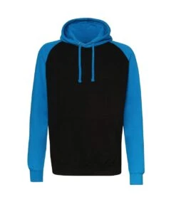 Awdis Just Hoods Adults Unisex Two Tone Hooded Baseball Sweatshirt/Hoodie (Jet Black/Sapphire Blue)