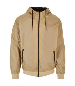 Build Your Brand Mens Zip Up Wind Runner Jacket (Union Beige/Black)