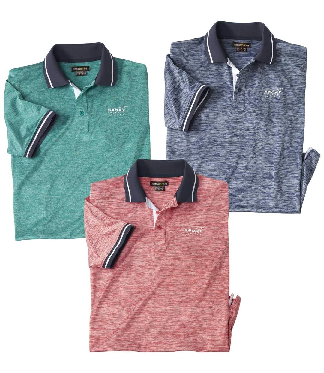 Pack Of 3 Men's Summer Polo Shirts - Green Coral Blue 3 Pack Of 3 Men's Summer Polo Shirts - Green Coral Blue