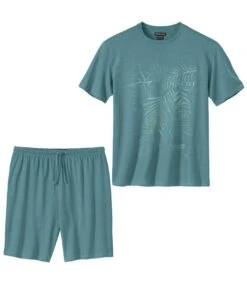 Men's Printed Pyjama Short Set - Blue