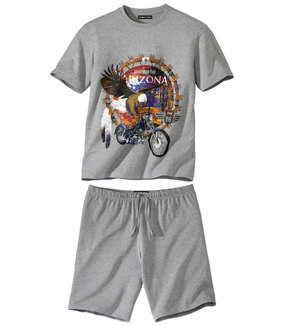 Men's Grey Eagle Print Pyjama Short Set 3 Men's Grey Eagle Print Pyjama Short Set