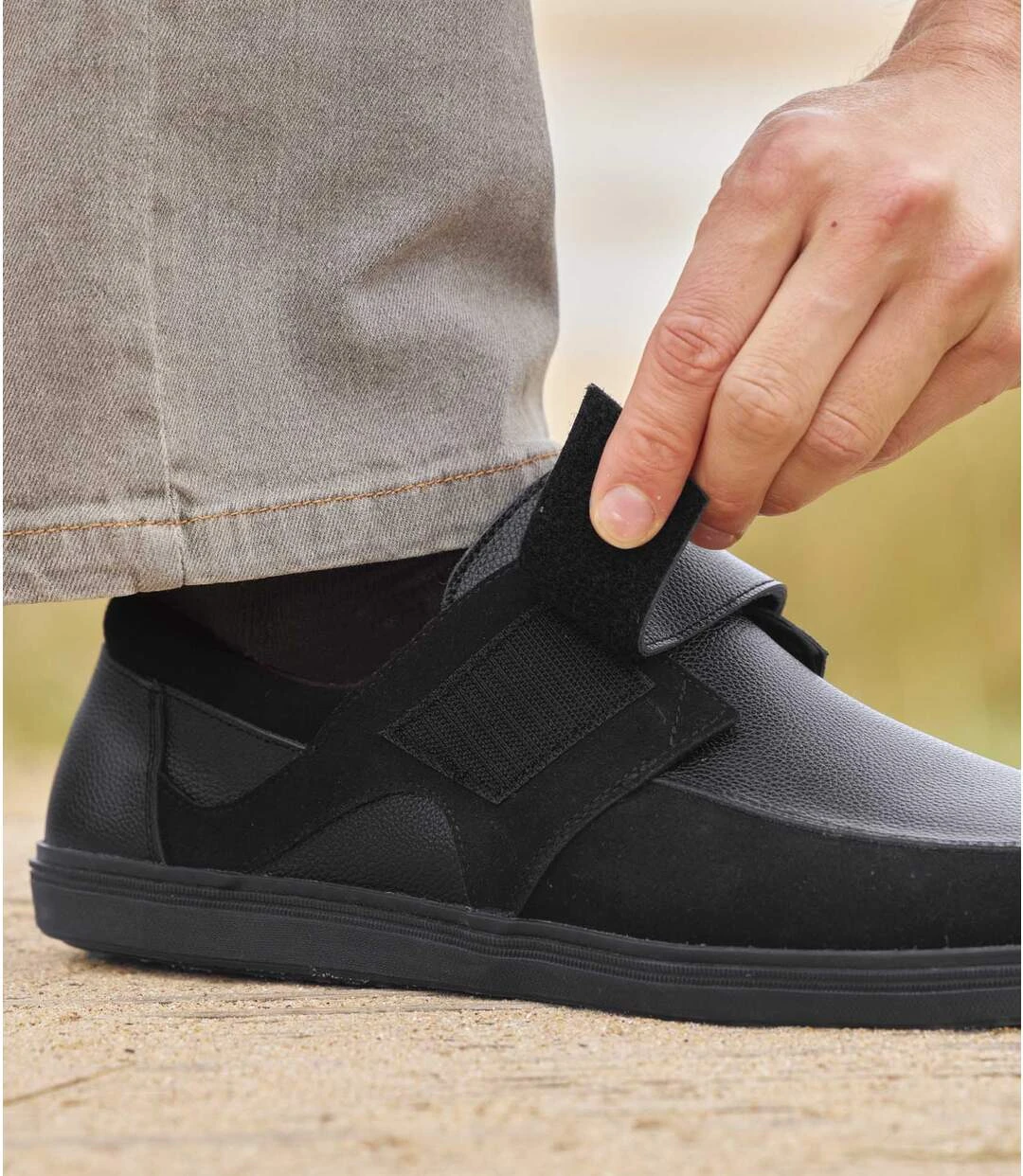 Men's Black Hook-and-Loop Moccasins 5 Men's Black Hook-and-Loop Moccasins - Image 3