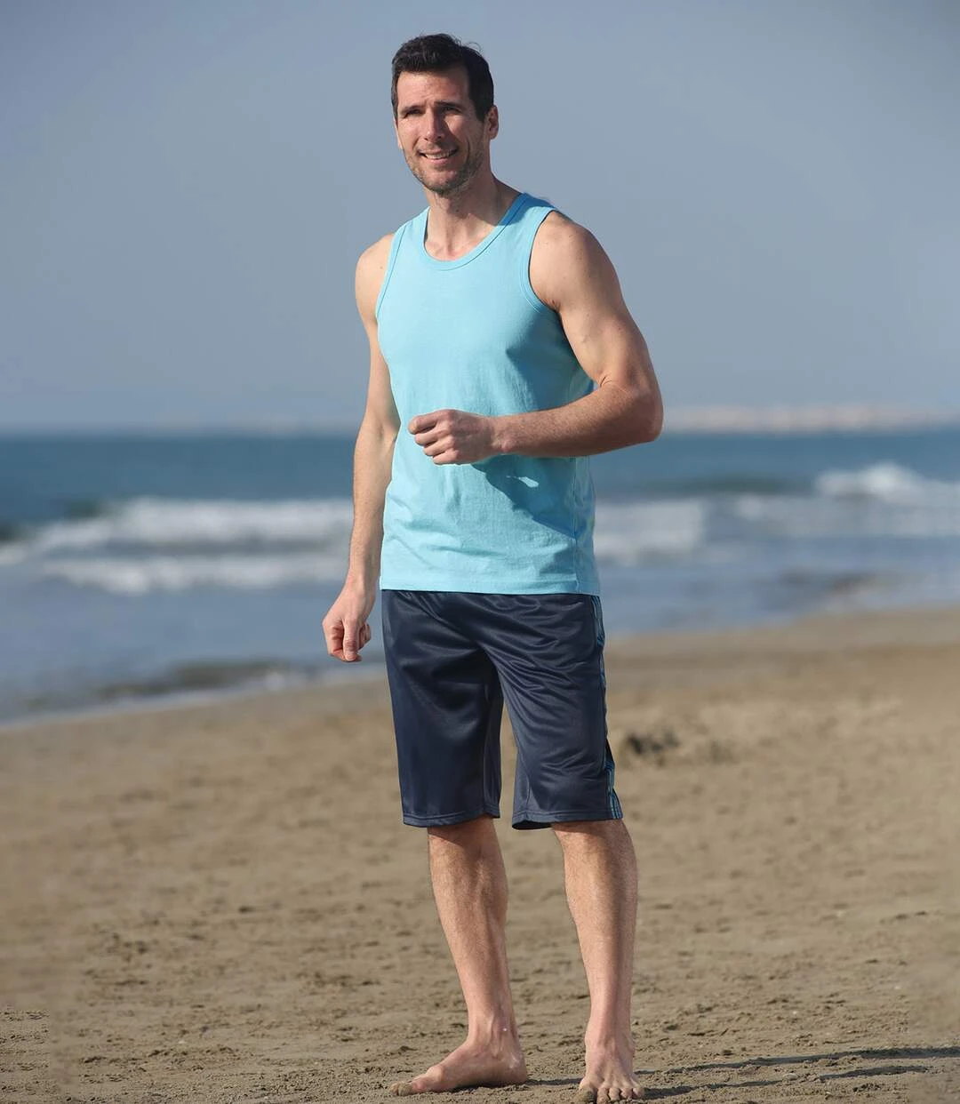 Pack Of 3 Men's Plain Tank Tops - Blue Turquoise White 7 Pack Of 3 Men's Plain Tank Tops - Blue Turquoise White - Image 5