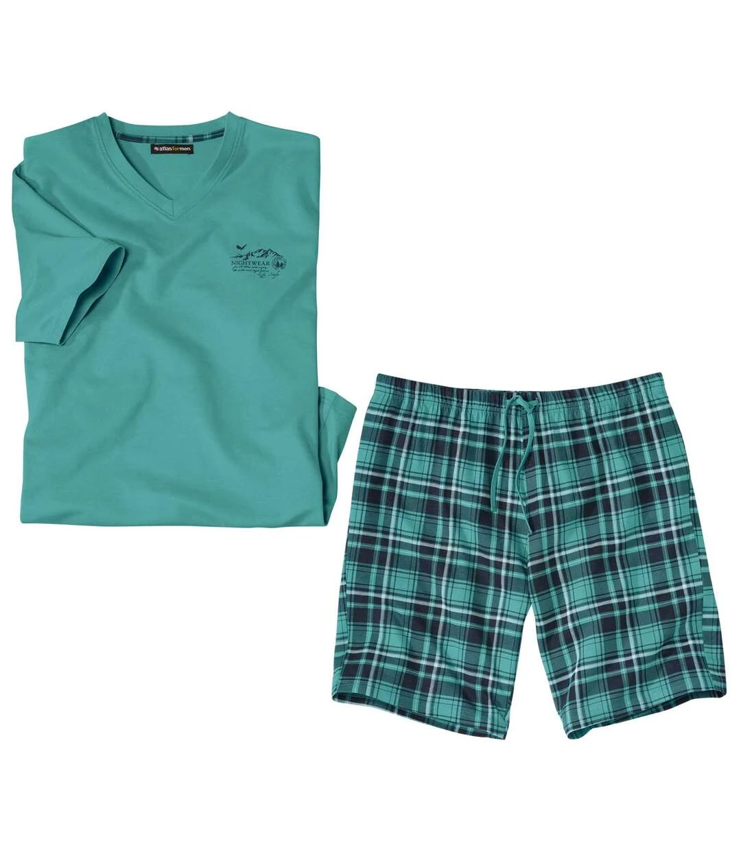 Men's Checked Pyjama Short Set - Turquoise 5 Men's Checked Pyjama Short Set - Turquoise - Image 3