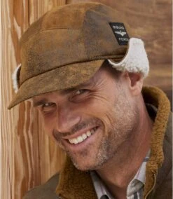 Men's Brown Faux-Suede And Sherpa Cap - Water-Repellent