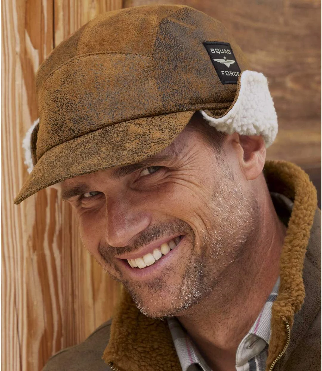 Men's Brown Faux-Suede And Sherpa Cap - Water-Repellent 3 Men's Brown Faux-Suede And Sherpa Cap - Water-Repellent