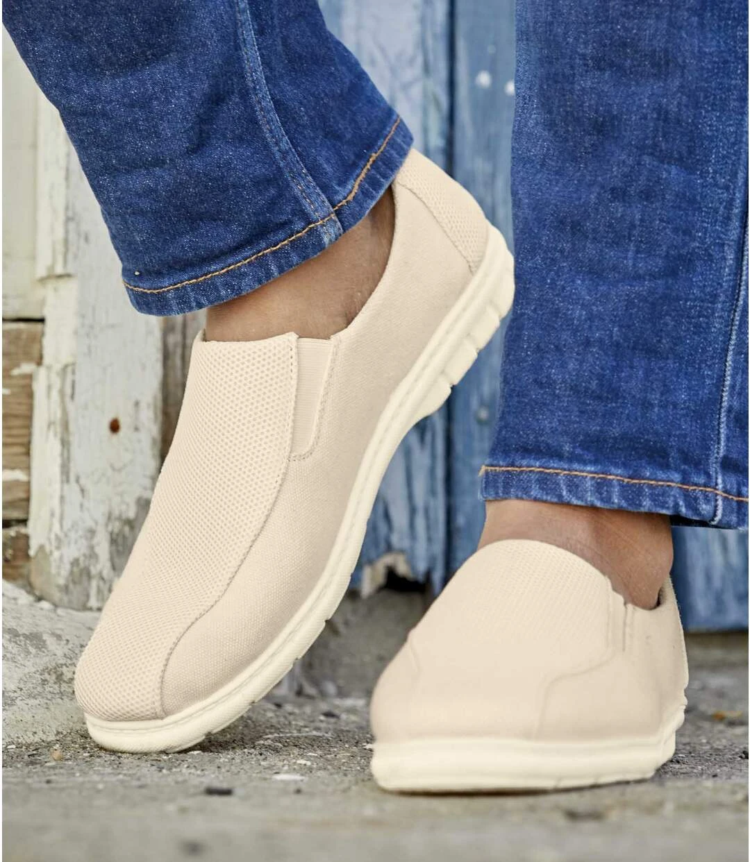 Men's Elasticated Canvas Moccasins - Off-White 4 Men's Elasticated Canvas Moccasins - Off-White - Image 2