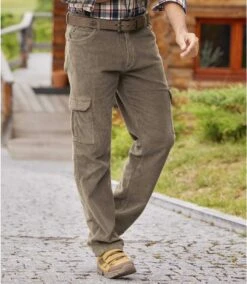 Men's Taupe Corduroy Cargo Pants