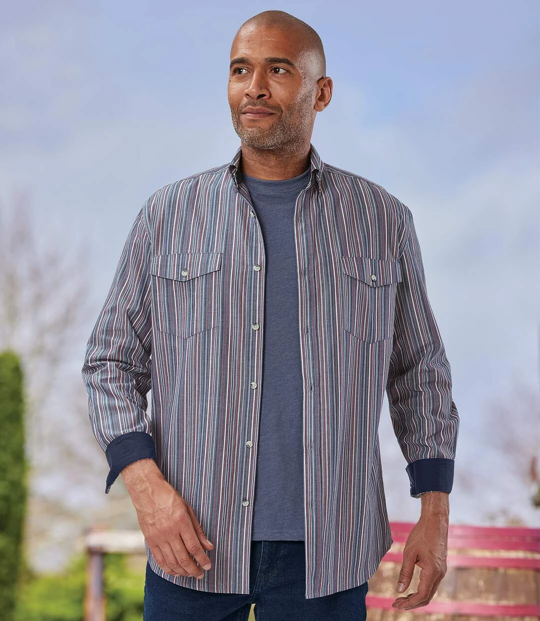 Men's Striped Poplin Shirt - Navy 3 Men's Striped Poplin Shirt - Navy