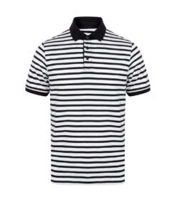 Front Row Mens Striped Jersey Polo Shirt (White/Navy)