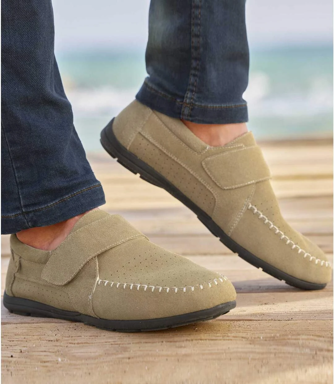 Men's Hook-and-Loop Moccasins - Beige 8 Men's Hook-and-Loop Moccasins - Beige - Image 6