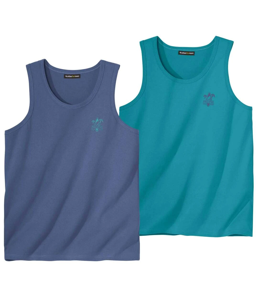 Pack Of 2 Men's Plain Tank Tops - Blue Emerald Green 3 Pack Of 2 Men's Plain Tank Tops - Blue Emerald Green