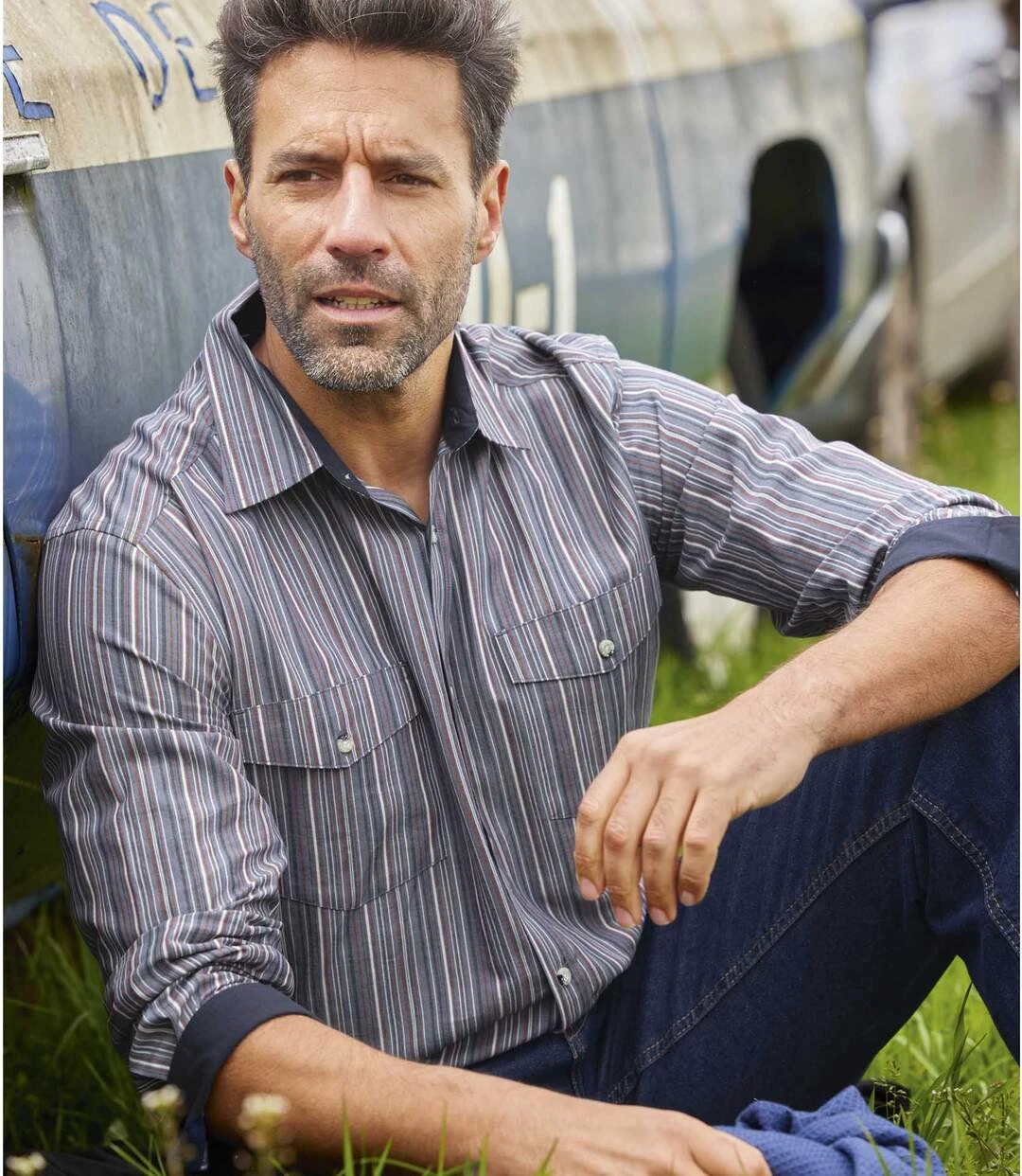 Men's Striped Poplin Shirt - Navy 6 Men's Striped Poplin Shirt - Navy - Image 4