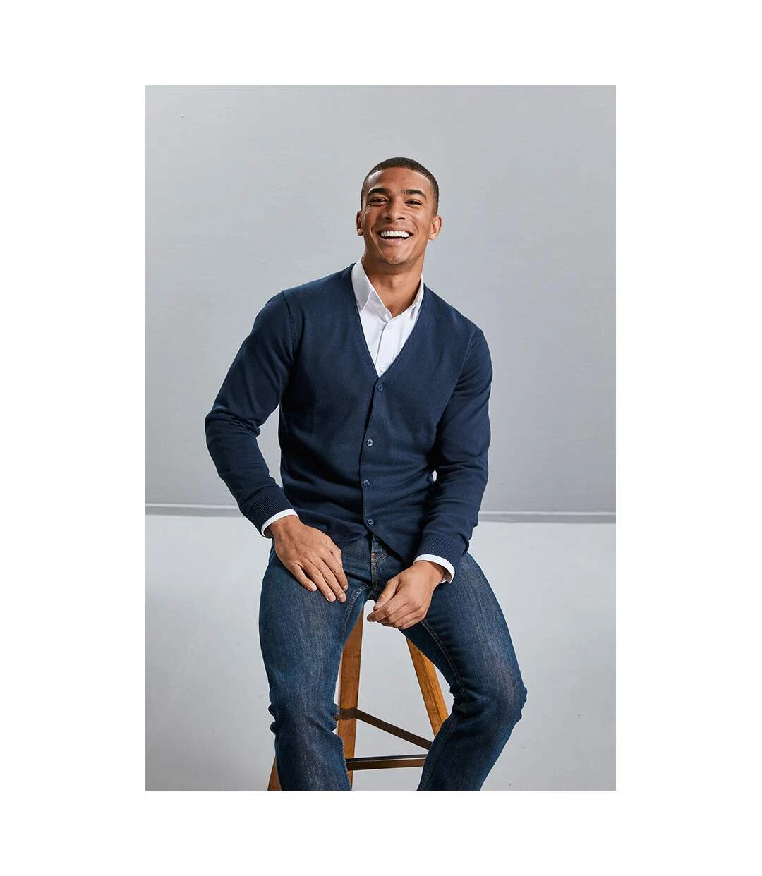 Russell Collection Mens V-neck Knitted Cardigan (French Navy) 6 Russell Collection Mens V-neck Knitted Cardigan (French Navy) - Image 4