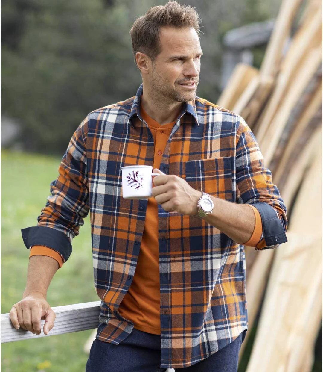 Men's Orange Checked Flannel Shirt 3 Men's Orange Checked Flannel Shirt