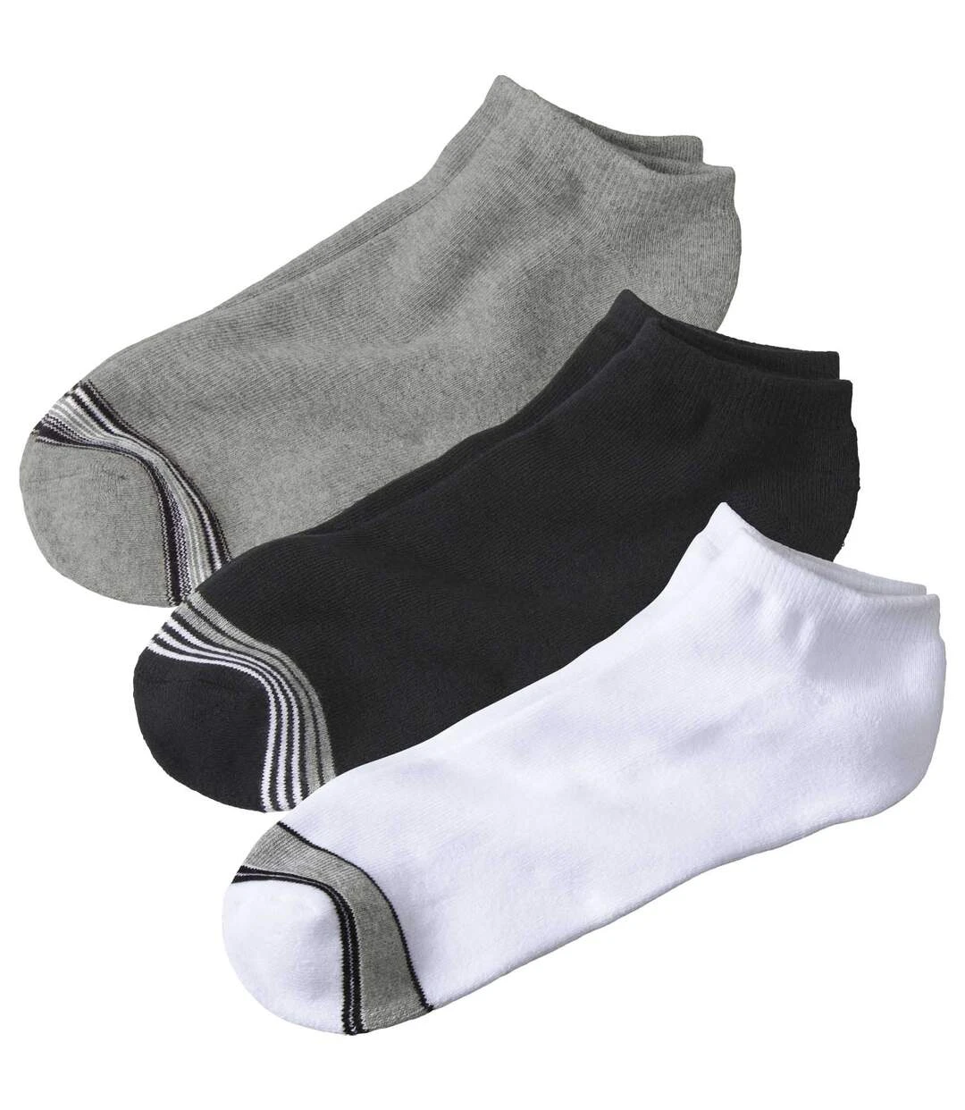 Pack Of 3 Pairs Of Men's Sneaker Socks - Grey Black White 3 Pack Of 3 Pairs Of Men's Sneaker Socks - Grey Black White