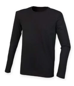 Skinnifit Mens Feel Good Long Sleeved Stretch T-Shirt (Black)