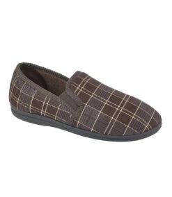 Sleepers Mens Dale Checked Slippers (Brown)