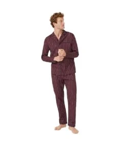 Debenhams Mens Striped Poplin Pajama Set (Burgundy)