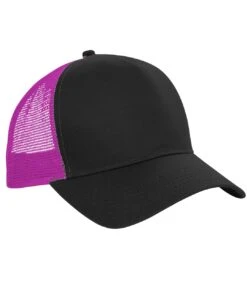 Beechfield Mens Half Mesh Trucker Cap/Headwear (Pack Of 2) (Black/Fuchsia)