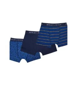 Bewley & Ritch Mens Mandally Boxer Shorts (Pack Of 3) (Blue/Navy)