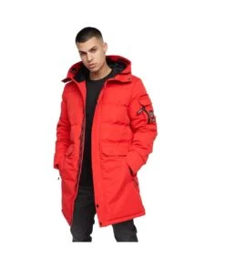 Crosshatch Mens Milwaka Long Padded Jacket (Red) -Featured Men'S Clothing Stores E4AD02A00E2AAE43A8F19611AF8B2434F142BED1DCCD236996C4AC3E28637BA8