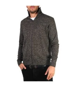 Krisp Mens Woollen Zip Up Funnel Neck Sweater (Brown)