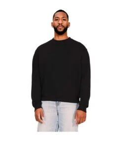 Casual Classics Mens Ringspun Cotton Extended Neckline Oversized Sweatshirt (Black)